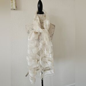 Collection XIIX Sheer White Striped Tassel Silk Blend Wrap Scarf